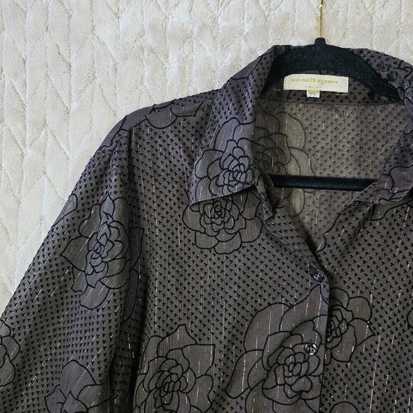 VTG 90s Velvet Burnout Button Up Womens XL Sheer Metallic Fairy Grunge Academia - Picture 5 of 6